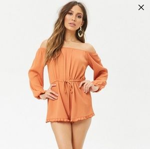 Ruffle-Hem Off-The-Shoulder Romper